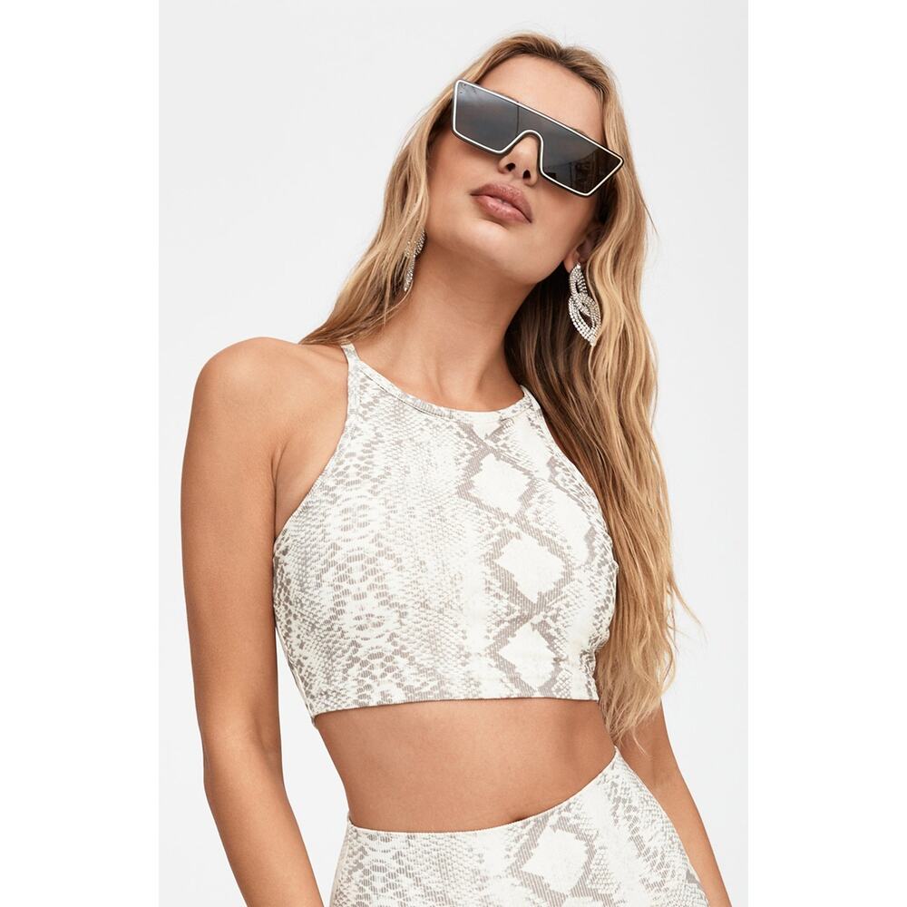 Beach Riot Sport Womens Anna Tank Top Medium Snake Print Gray Active High Neck